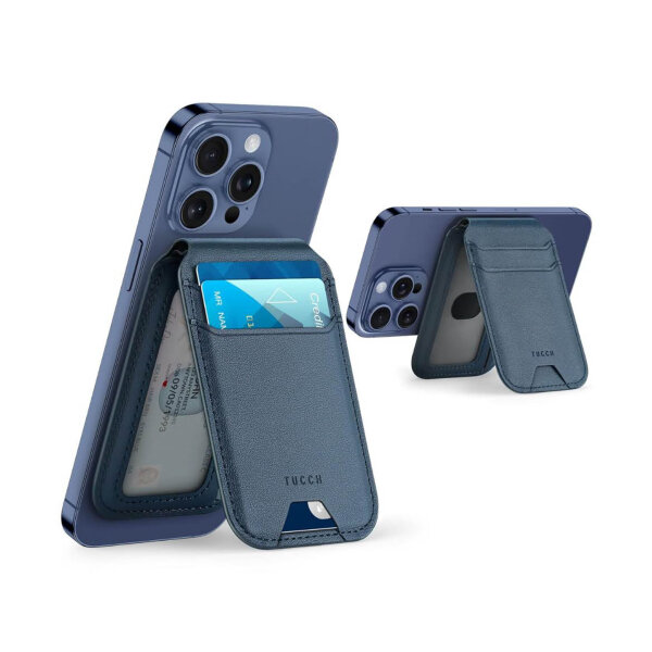 Tucch Cardos, iPhone 16/15/14/13/12, RFID Wallet, 5 Card Slots, ID Format, Landscape Format, Blue