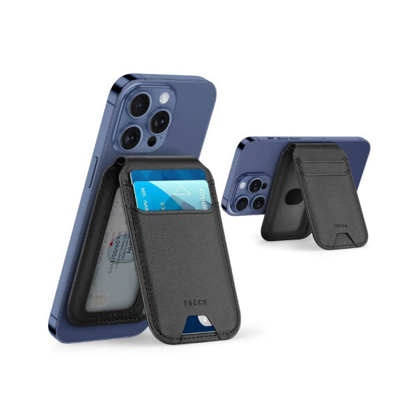 Tucch RFID Magnetkartenhalter, max. 5 Karten, Landschafts- & Porträtmodus, kompatibel mit iPhone 16/15/14/13/12, nicht für Mini - Schwarz.