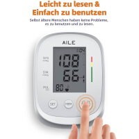 AILE upper arm blood pressure monitor, automatic device for home use, large adjustable cuff (22-42 cm).