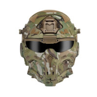 CP tactical helmet, fully equipped with mask, headphones, goggles and anti-fog fan for airsoft and paintball.