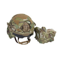 CP tactical helmet, fully equipped with mask, headphones, goggles and anti-fog fan for airsoft and paintball.