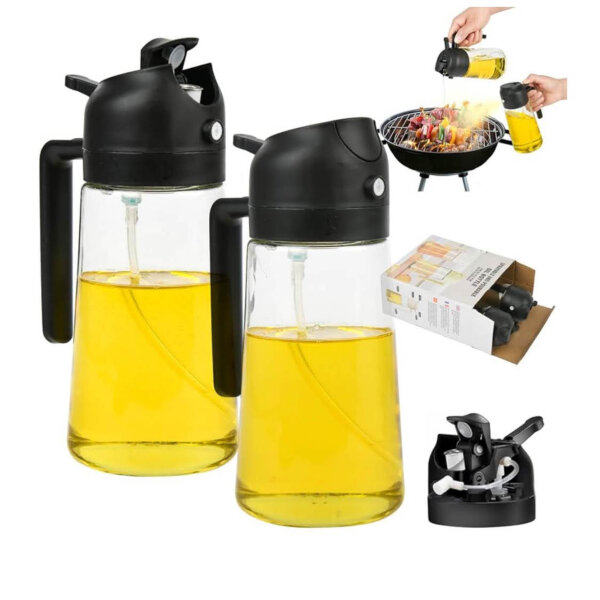 EnthuLove 2-in-1 Ölspender, 470ml, Multifunktions-Ölsprüher, Glas, ideal für Küche und Heißluftfritteuse, 2 Stück Schwarz.