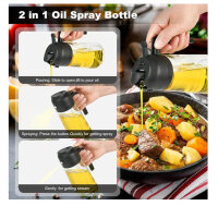 EnthuLove 2-in-1 Ölspender, 470ml, Multifunktions-Ölsprüher, Glas, ideal für Küche und Heißluftfritteuse, 2 Stück Schwarz.