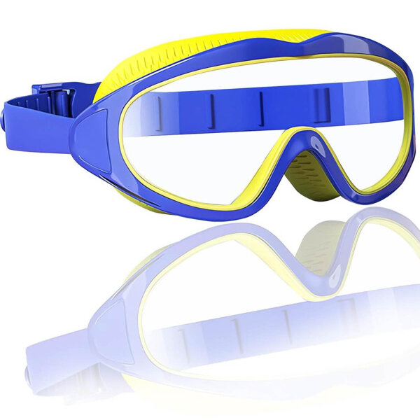 Schwimmbrille Kinder, 180° Panorama, Anti Fog Linse, wasserdichtes Silikon, für 2-14 Jahre, ideal für Mädchen und Jungen, in blau
