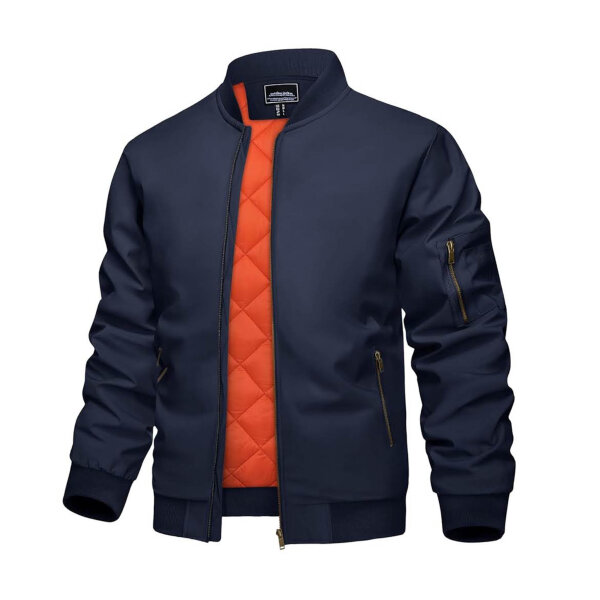 MAGCOMSEN mens transitional jacket, XXL, bomber jacket, warm, fleece, windproof, outdoor, dark blue, with sleeve pocket.