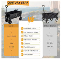 Century Star handcart, foldable, all-terrain, 150 kg load capacity, brake, large capacity, ideal for the beach and garden.