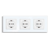 PANGTZEEN Schuko socket 3-way, triple wall socket 16A, glass frame, flush-mounted, white, ideal for living room, kitchen, office.