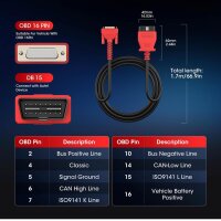 Autel OBD2 Haupttestkabel 1.7m, 16-polig, kompatibel mit MK808S, MX808, DS708, MS906, für präzise Fahrzeugdiagnose.