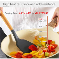 Küchenhelfer-Set, 12-teilig, Silikon, hitzebeständig, antihaftbeschichtet, Holzgriff, Schwarz, ideal für jede Küche.