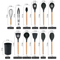 Küchenhelfer-Set, 12-teilig, Silikon, hitzebeständig, antihaftbeschichtet, Holzgriff, Schwarz, ideal für jede Küche.