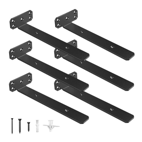 SKYSEN Regalhalterung 20cm, T-Form, 6 Stück, robuste Metallkonstruktion, schwerlastfähig, ideal für Küche und Garage, schwarz.