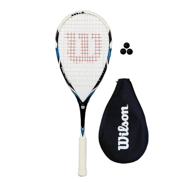 Wilson Pro Team squash racket, blue, racket & 3 squash balls, ideal for beginners, lightweight and well balanced.