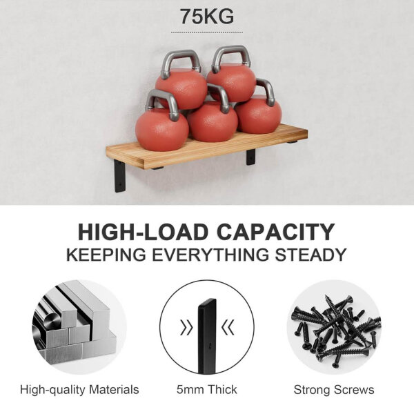 Skysen Shelf Support 28 cm, Set of 4, Floating, Robust Metal Supports, Heavy Duty Shelf, Ideal for Kitchen and Garage, Black.