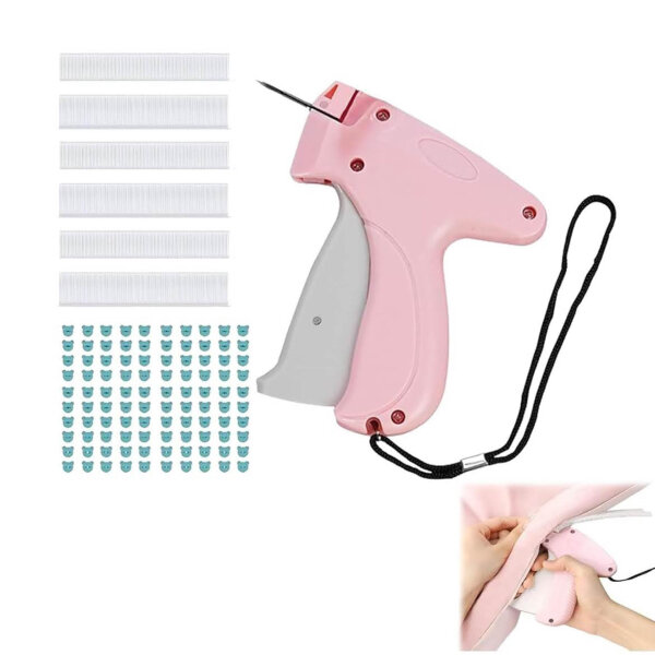 Quick Clothing Fixer, Mini Sewing Machine, Gun for Clothes, Pink, Compact, Ideal for Quick Repairs and Adjustments.