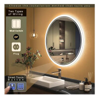 KWW 600 mm LED bathroom mirror, round MMAquillaje, adjustable color temperature, fools light, wall mounting with touch button, without socket.