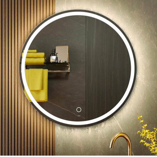 KWW 600mm LED bathroom mirror, round MMAquillaje mirror, adjustable color temperature, fools light, wall mounted with touch control.