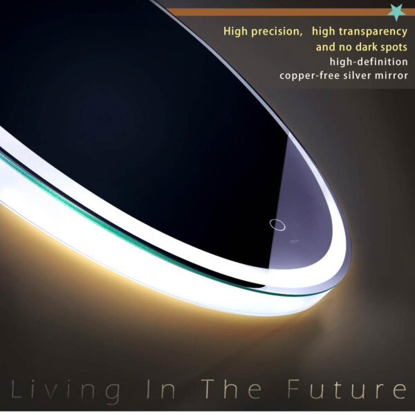 KWW 600 mm LED-Badezimmerspiegel, runder MMAquillaje-Spiegel, einstellbare Farbtemperatur, Narrenlicht, Wandmontage mit Touch-Bedienung.