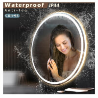 KWW 600mm LED bathroom mirror, round MMAquillaje mirror, adjustable color temperature, fools light, wall mounted with touch control.