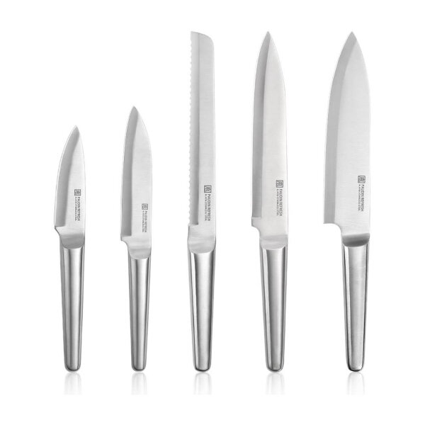 Paudin Küchenmesser Set, Edelstahl, Kochmesser, Brotmesser, Fleischmesser, scharfe Klingen, ergonomischer Griff, langlebig.