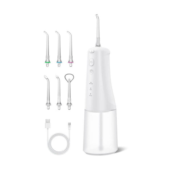 Dental Jet Hydropulser, 310 ml, wireless irrigator, 6 tips, USB rechargeable, IPX7 waterproof, ideal for home and travel.