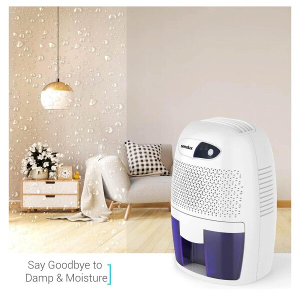 Senelux mini dehumidifier 500 ml, portable, quiet, efficient, ideal for small rooms, basements and bedrooms.