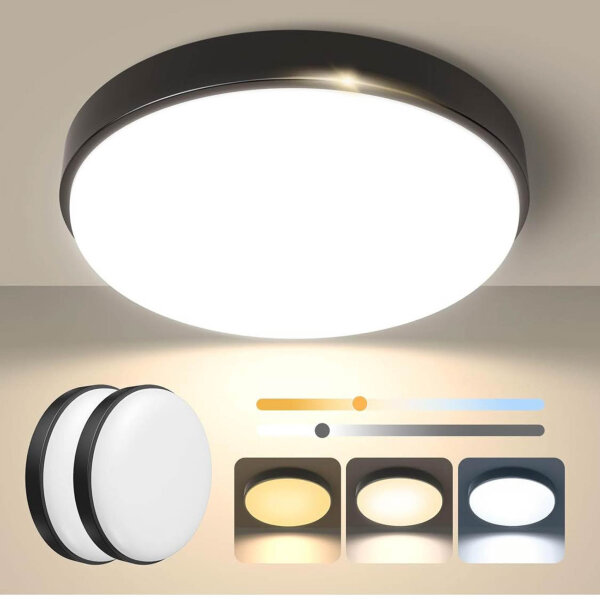 OOWOLF ceiling light 24W, LED, dimmable, 23cm, 3000k/4000k/5000k, flat, set of 2, ideal for living room, bathroom and kitchen.