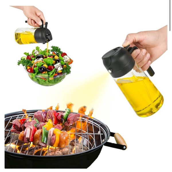 EnthuLove Ölsprüher 470ml, Ölsprühflasche, für Olivenöl & Heißluftfritteuse, 2-in-1 Set, schwarz, ideal für präzises Sprühen.