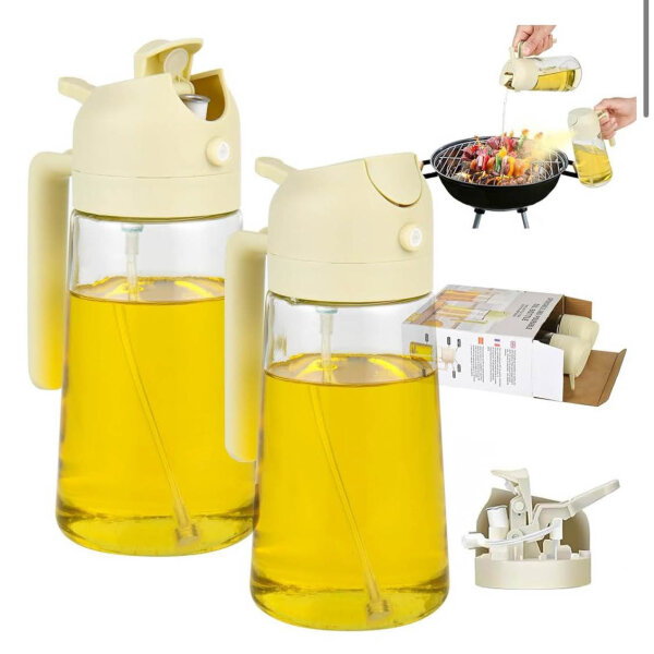 EnthuLove Ölsprüher, 470ml, Ölsprüher, 2-in-1 Set, für Speiseöl und Olivenöl, ideal für Heißluftfritteuse, 2 Stück in Weiß.