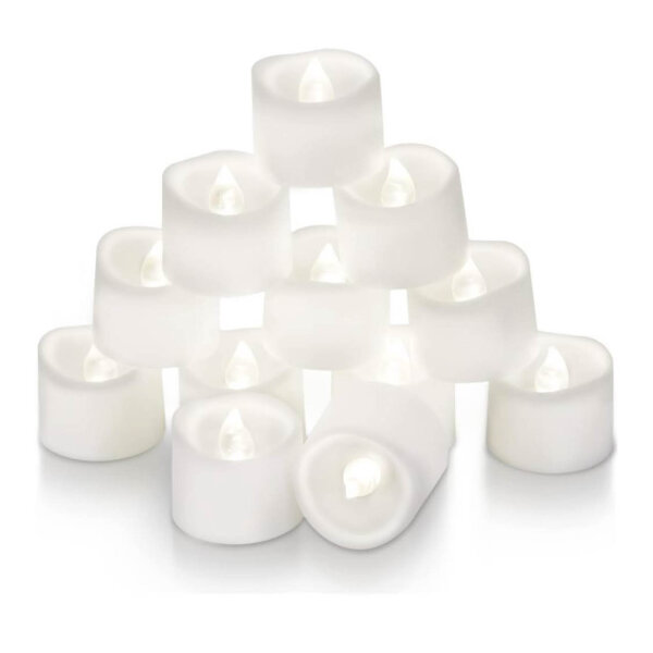 Homemory tea lights set of 12, LED candles, 6-hour timer, flickering, white, ideal for decoration and atmospheric lighting.