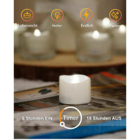 Homemory tea lights set of 12, LED candles, 6-hour timer, flickering, white, ideal for decoration and atmospheric lighting.