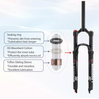 Lanxuanr gepolsterte Gabel, 100 mm, für Bergbikes, Magnesium-Legierung, 26/27,5/29 Zoll, Verlängerungsregulation, 9 mm Achse, Scheibenbremse.