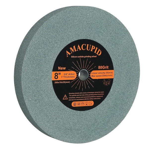 AmaCupid Green silicon carbide grinding wheel 200 mm, bench grinders, 16 mm shank, ideal for carbide tools.