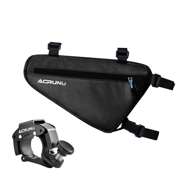 ACRUNU triangular bag, waterproof, 1.5L, for 22-24mm frames, including bicycle bell, ideal for mountain bikes and road bikes.