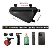ACRUNU triangular bag, waterproof, 1.5L, for 22-24mm frames, including bicycle bell, ideal for mountain bikes and road bikes.