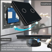 PANGTZEEN Smart WiFi Light Switch 2-Way, 2.4GHz, Alexa & Google Home, Tuya App, Voice Control, Tempered Glass, Flush-Mounted, Black