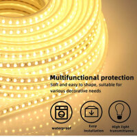 pcning 15m LED strip 220V, SMD 5730, 120 LEDs/m, warm white 3000K, EU plug, flexible, ideal for decoration.