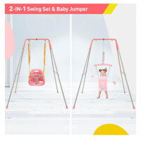 FUNLIO 2-in-1 swing set, baby door bouncer, foldable metal stand, 4 sandbags, for indoor and outdoor use, pink, easy to assemble.