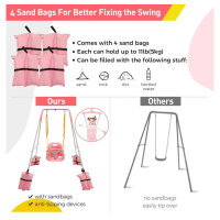 FUNLIO 2-in-1 swing set, baby door bouncer, foldable metal stand, 4 sandbags, for indoor and outdoor use, pink, easy to assemble.