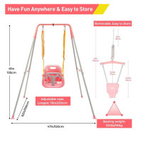 FUNLIO 2-in-1 swing set, baby door bouncer, foldable metal stand, 4 sandbags, for indoor and outdoor use, pink, easy to assemble.