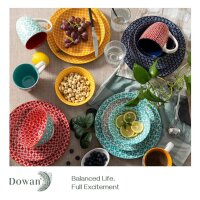 DOWAN 16-piece dinnerware set for 4 people, decorative plates, bowls, porcelain, housewarming gift, 2 cups missing.