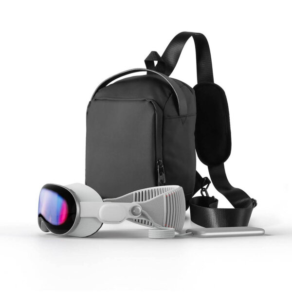 iofeiwak Tragetasche für Vision Pro, Umhängetasche, tragbar, Schwarz, mit Zubehörfach, ideal für unterwegs.