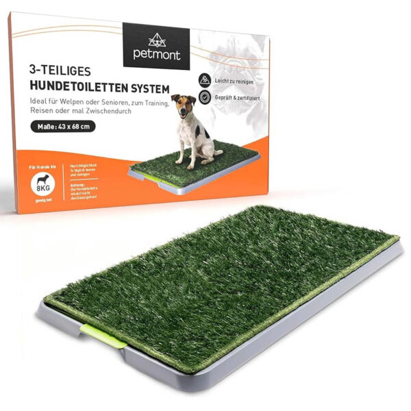 Petmont Hundeklo, Hundetoilette, Kunstrasen, für Welpen bis 8KG, ideal für Balkon und Indoor, einfache Stubenreinheit.
