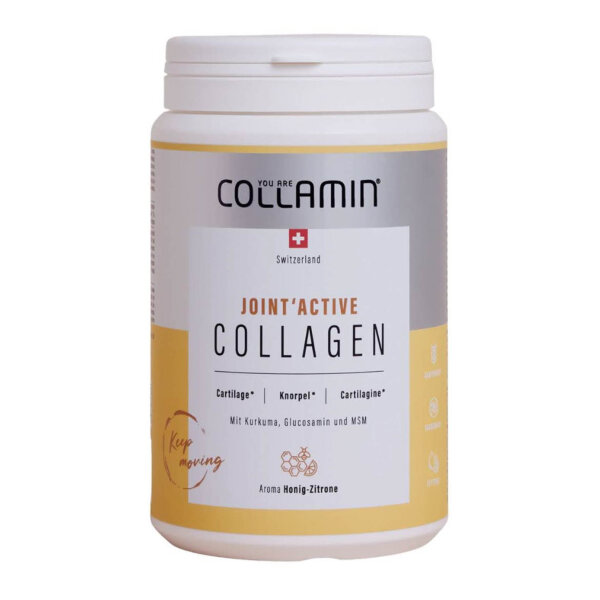 Collamin Joint, Active Collagen Pulver 480g – Gelenkschmerzlinderung, mit Kurkuma, Hyaluronsäure, MSM, Vitaminen, Honig-Zitronen Aroma.