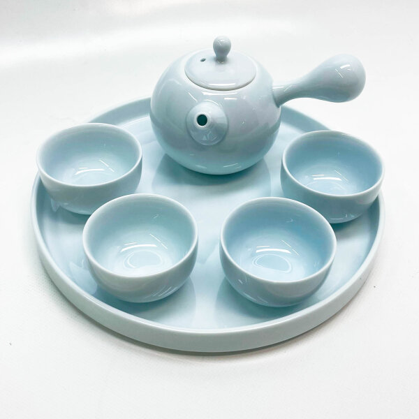 Chaiblend Teeset, 6-teilig, Teekanne, 4 Tassen, Servierteller, Baby Blau, stilvolles Design, ideal für Teeliebhaber.
