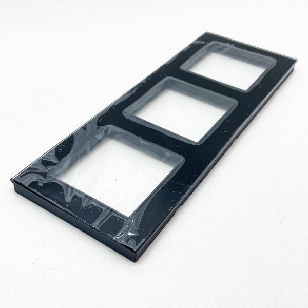 PANGTZEEN Schuko socket, 3-way, flush-mounted, 16A, glass frame, black, ideal for living room, bedroom, kitchen, office.