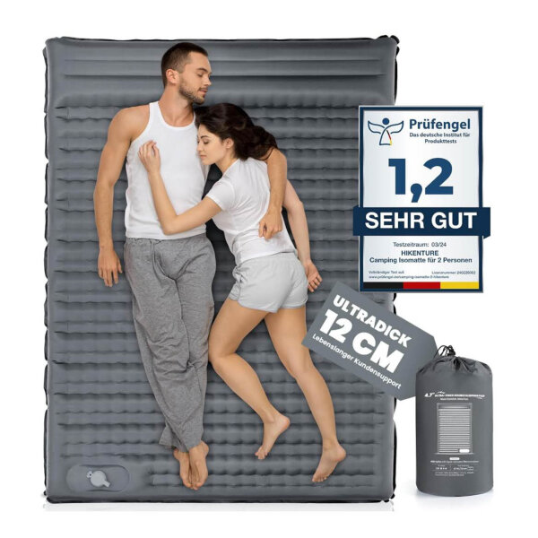 Hikenture double foam camping mattress 12 cm, ultra-light, inflatable, for 2 people, ideal for outdoor and hiking.
