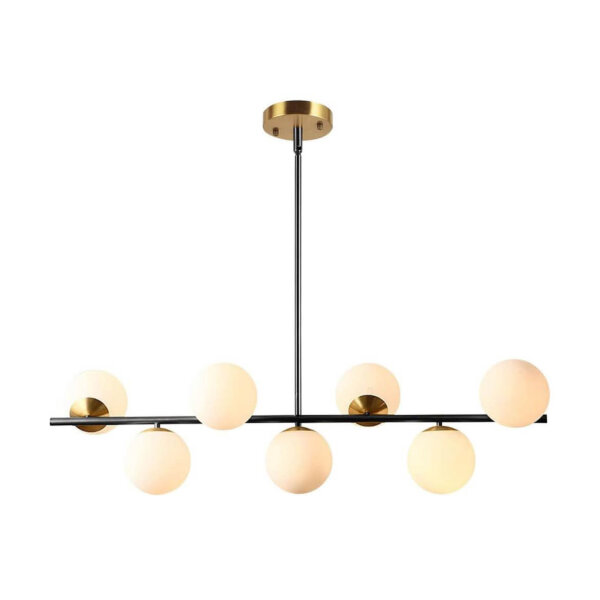 KCO Beleuchtung Pendelleuchte 7-flammig, Milchglas, Gold, modern, für Esstisch, Küche, Restaurant, Esszimmer, Bar.