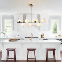 KCO Beleuchtung Pendelleuchte 7-flammig, Milchglas, Gold, modern, für Esstisch, Küche, Restaurant, Esszimmer, Bar.