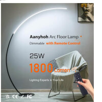 Moderne LED Fußlampe, 25W, 170 cm, einstellbar, schwarz, ideal für Schlafzimmer und Büro (Fernbedienung fehlt)