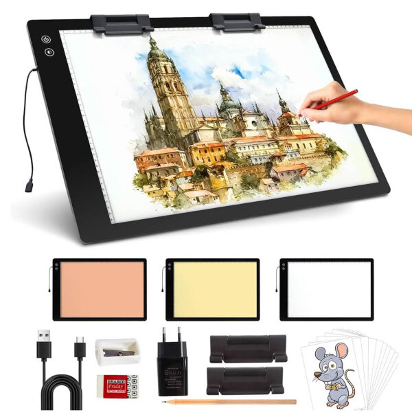 elice Wiederaufladbare A2 Leuchttisch, Batteriebetrieb, 5200mAh, 3 Lichtmodi, ultradünn, 6-stufige Helligkeit, ideal für Skizzieren.